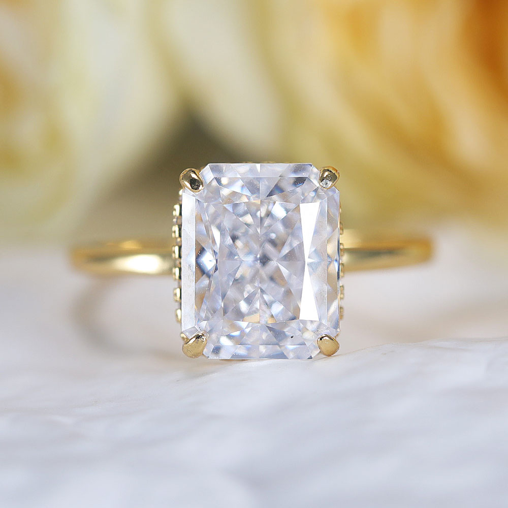 Stunning Hidden Halo Design Radiant Cut Sterling Silver Engagement Ring