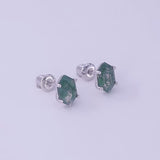 Geometric Green Moss Agate Sterling Silver Stud Earrings