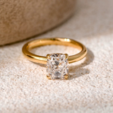 Cushion Cut Solitaire Hidden Halo Sterling Silver Engagement Ring