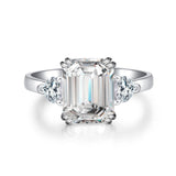 Three Stone Emerald Cut Sterling Silver Ring