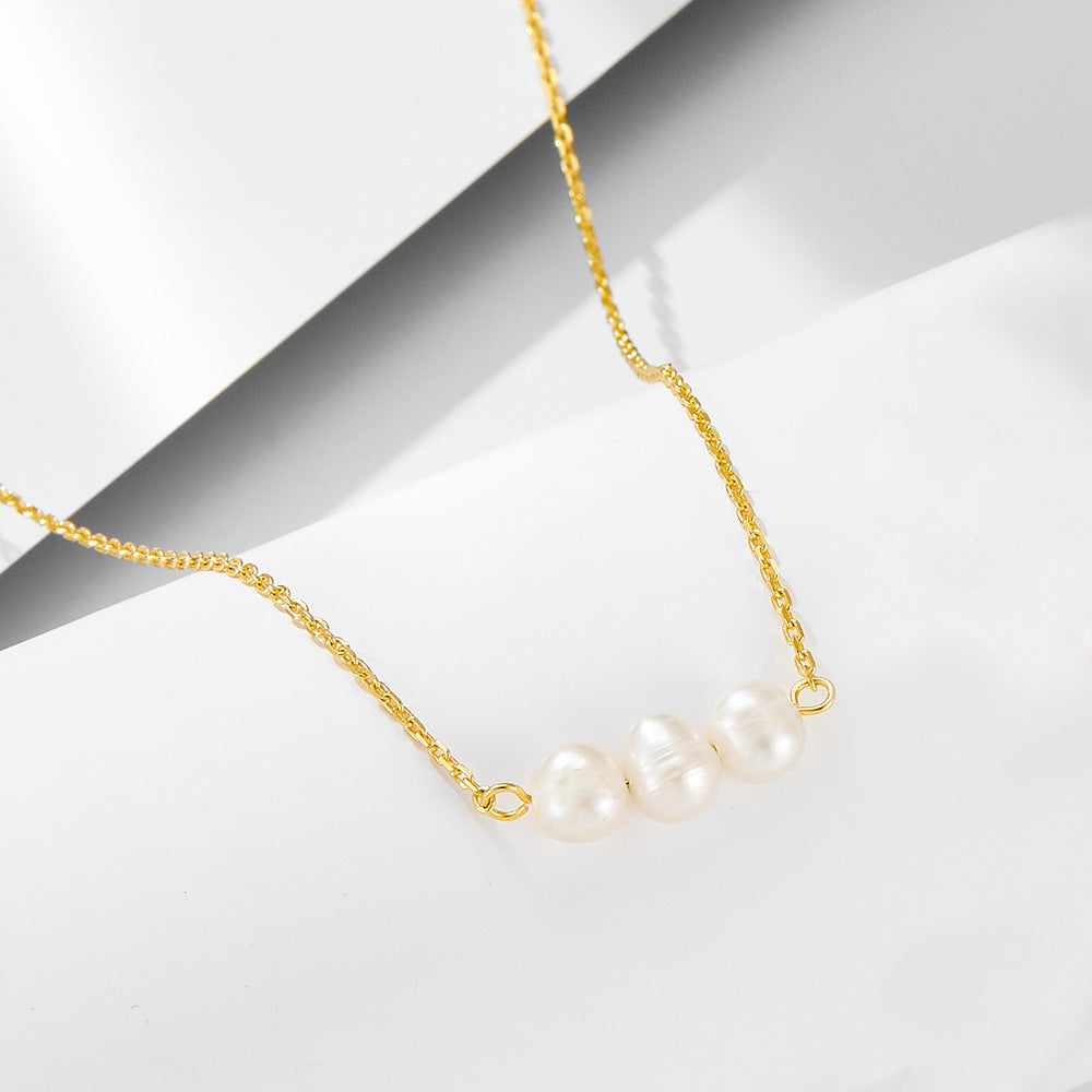 Elegant Natural Pearls Sterling Silver Necklace