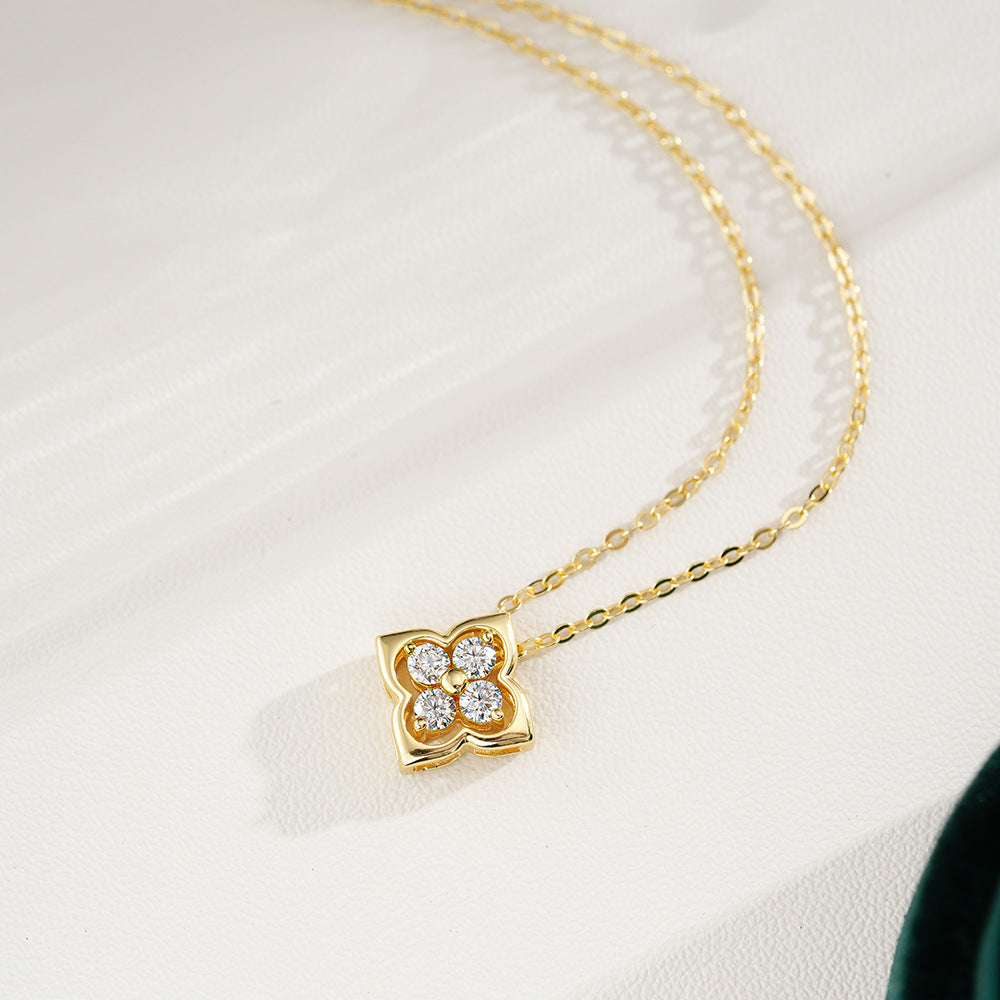 Lucky Four-Leaf Clover 925 Sterling Silver Moissanite Necklace