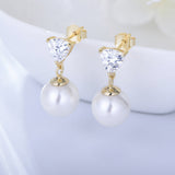 Simple Heart Sterling Silver Pearl Drop Earrings
