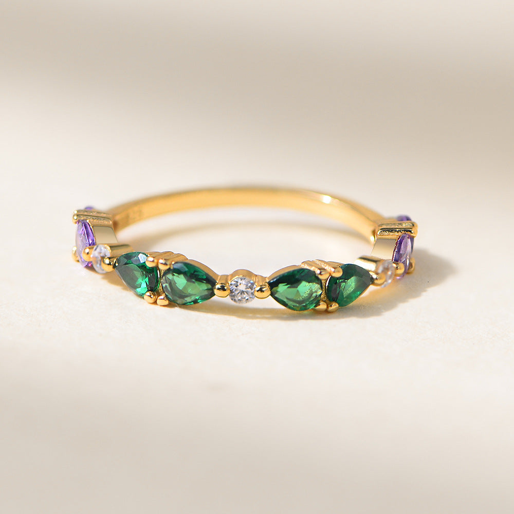 Vintage Colorful Water Drop Sterling Silver Band