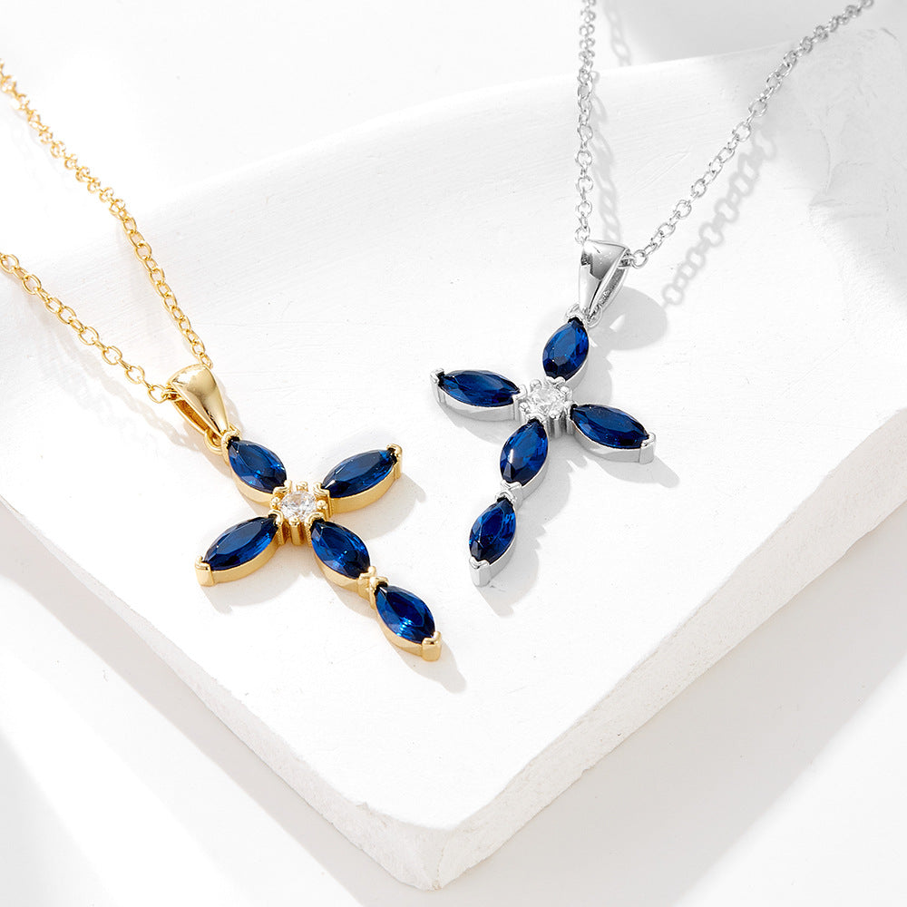 Luxury Blue Cross Design Sterling Silver Necklace