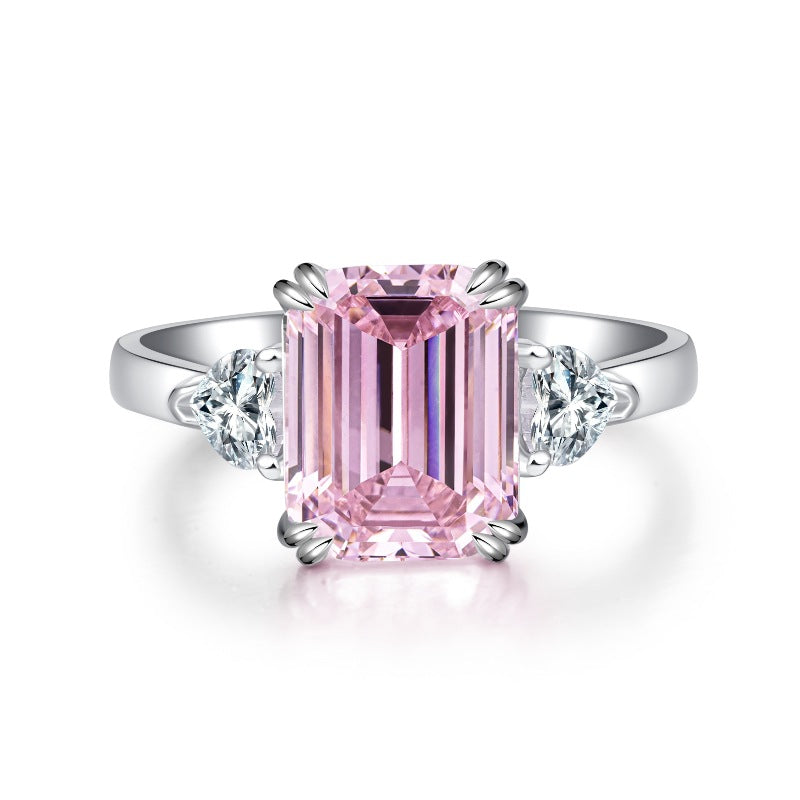 Three Stone Emerald Cut Sterling Silver Ring