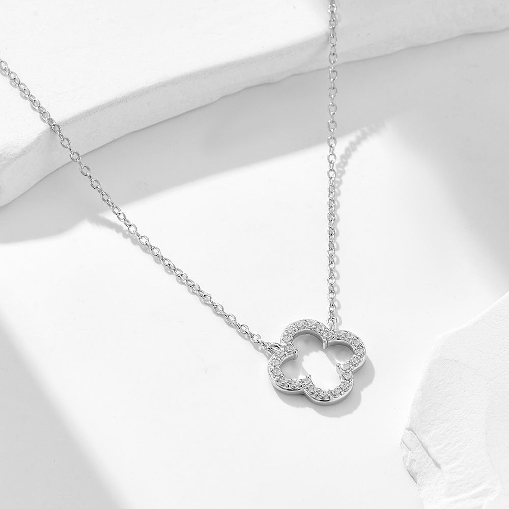 Hollow Four-leaf Clover Sterling Silver Necklace