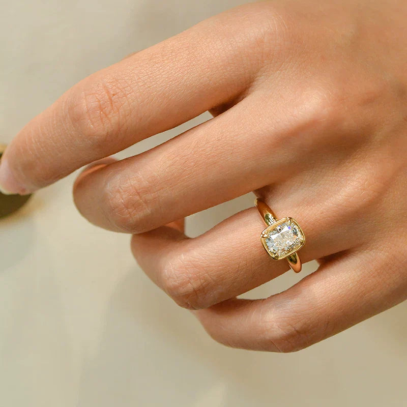 Cushion Cut Bezel-Set Sterling Silver Solitaire Engagement Ring