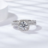 Round Cut D Color Moissanite Sterling Silver Halo Wedding Ring Set