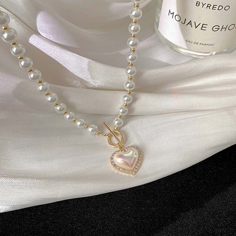 Elegant Pearl Heart Pendant Necklace