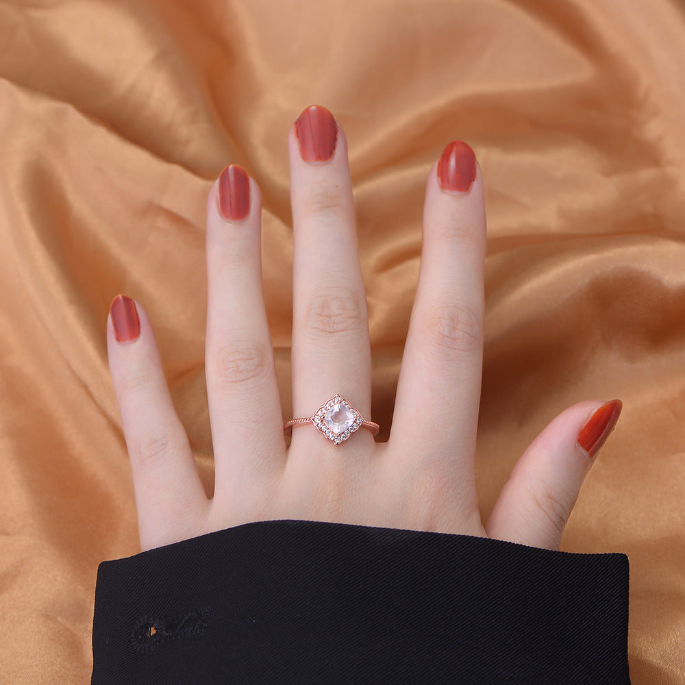 Natural Rose Quartz 925 Sterling Silver Ring