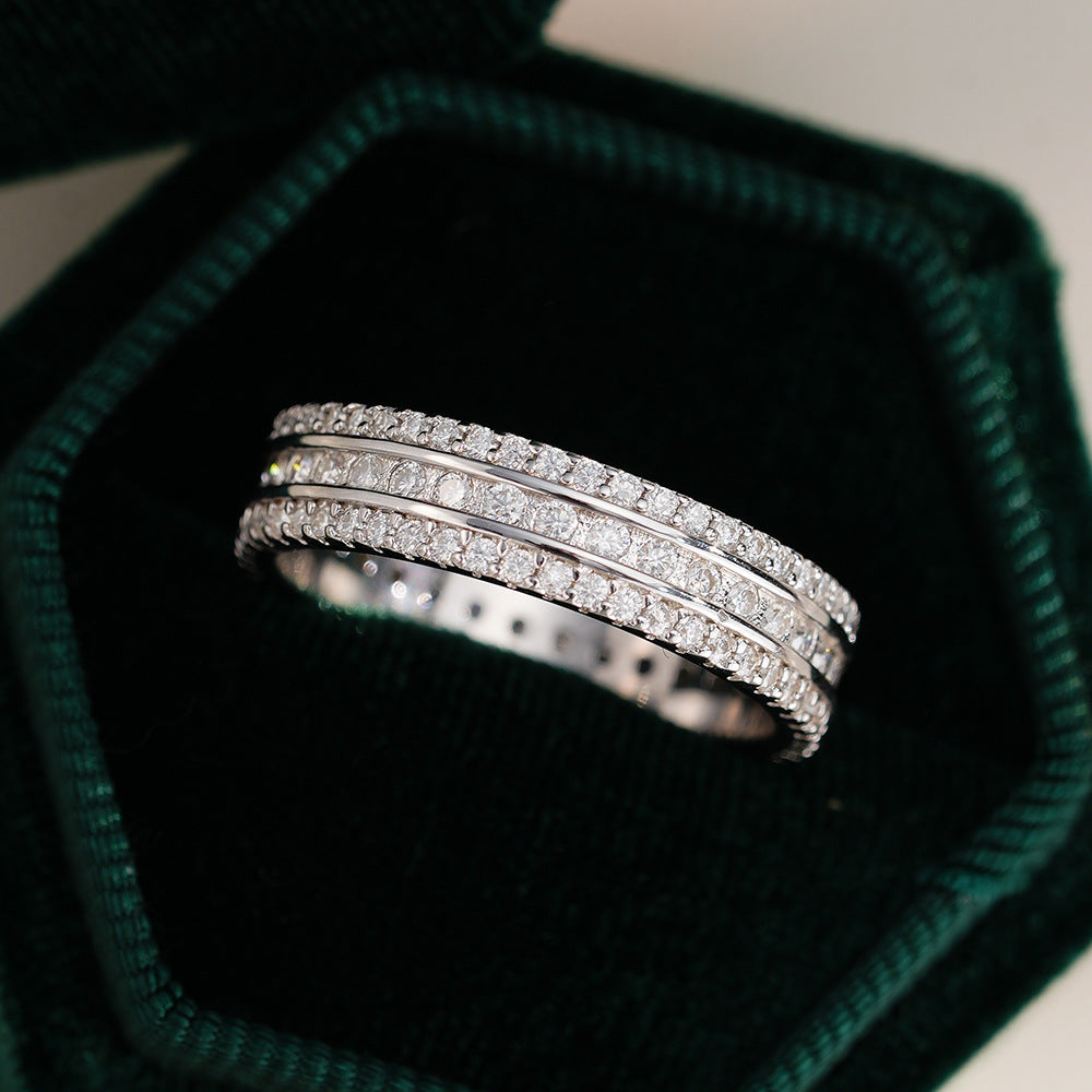Three Row Channel Setting Moissanite Eternity Wedding Band