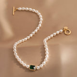 Vintage Pearl & Emerald Green Gemstone Choker