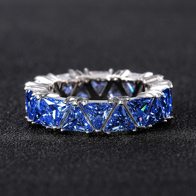 Full Eternity Triangle Gemstone Wedding Band in 925 Sterling Silver