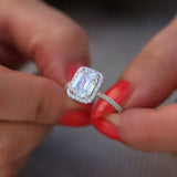 Vintage Halo 3.0ct Emerald Cut Engagement Ring In Sterling Silver