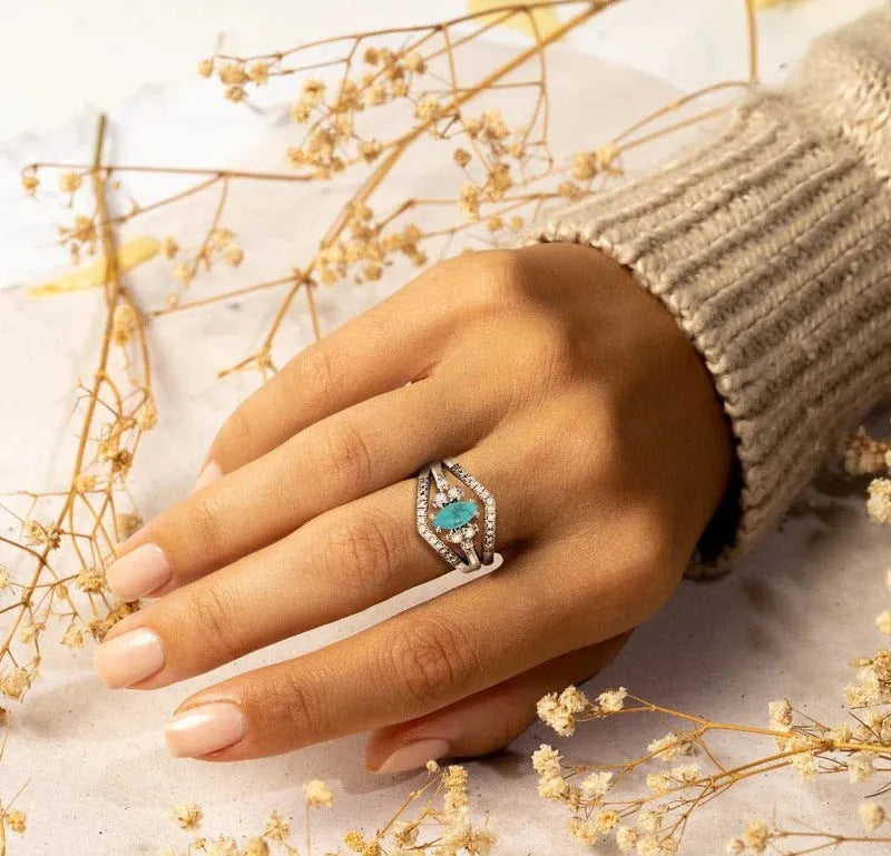 Vintage Turquoise Marquise Shape Ring Set