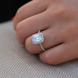 Vintage Halo 3.0ct Emerald Cut Engagement Ring In Sterling Silver