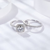 Round Cut D Color Moissanite Sterling Silver Halo Wedding Ring Set