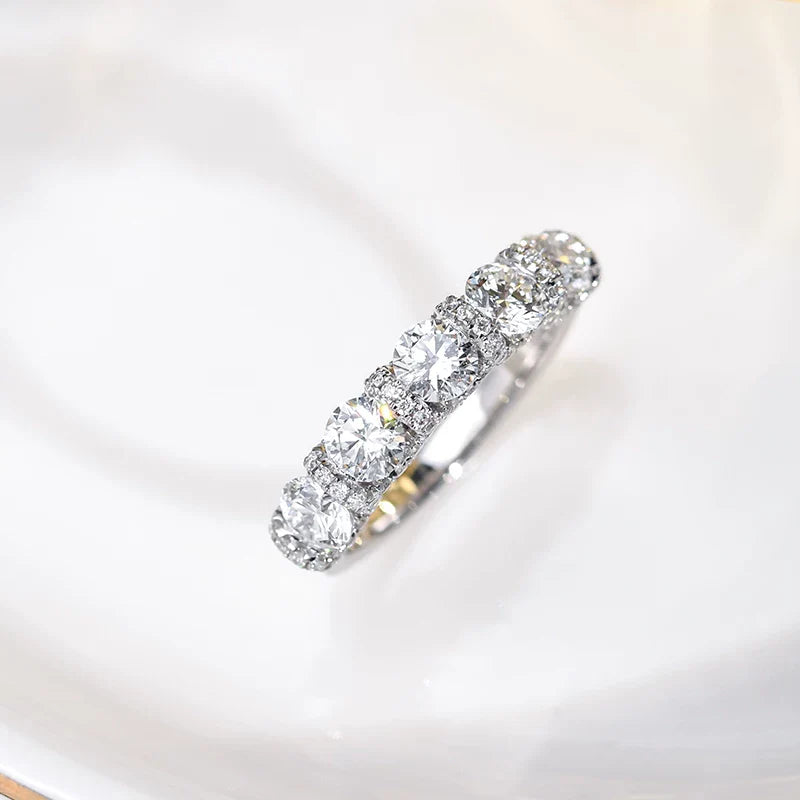 Five-Stone Halo Sterling Silver Stackable Wedding Band