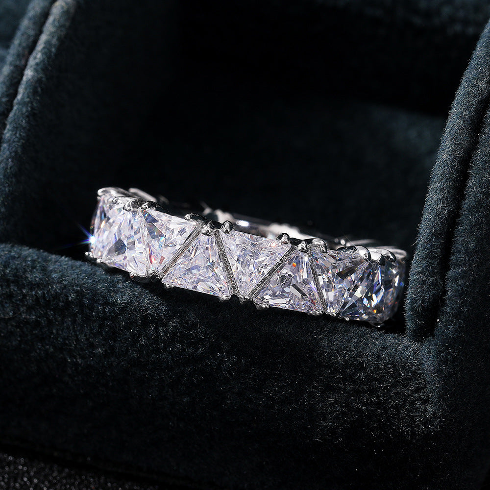 Full Eternity Triangle Gemstone Wedding Band in 925 Sterling Silver