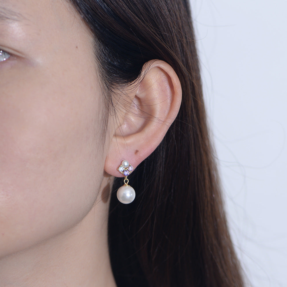 Elegant Pearls Sterling Silver Pendant Earrings