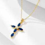 Luxury Blue Cross Design Sterling Silver Necklace