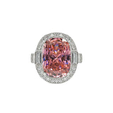 Retro Radiant Cut Colorful Gemstone Engagement Ring with Double Halo & Baguette Accents