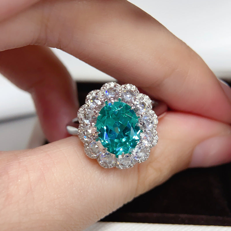 Vintage Flower Design Green Oval Cut Sterling Silver Engagement Ring