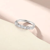 Unique Heart Round Cut Half Eterniry Silver Band