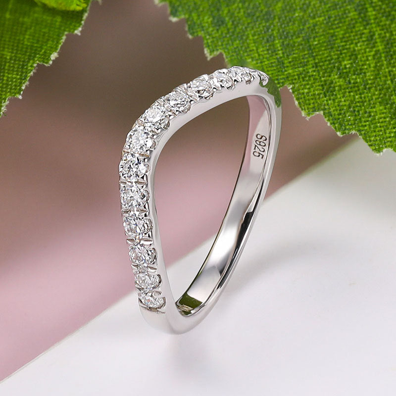 V Design Half Eternity Sterling Silver Moissanite Band