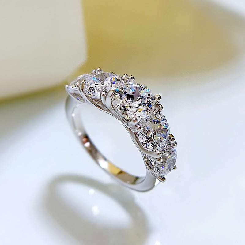Luxury Five Stones Sterling Silver Band