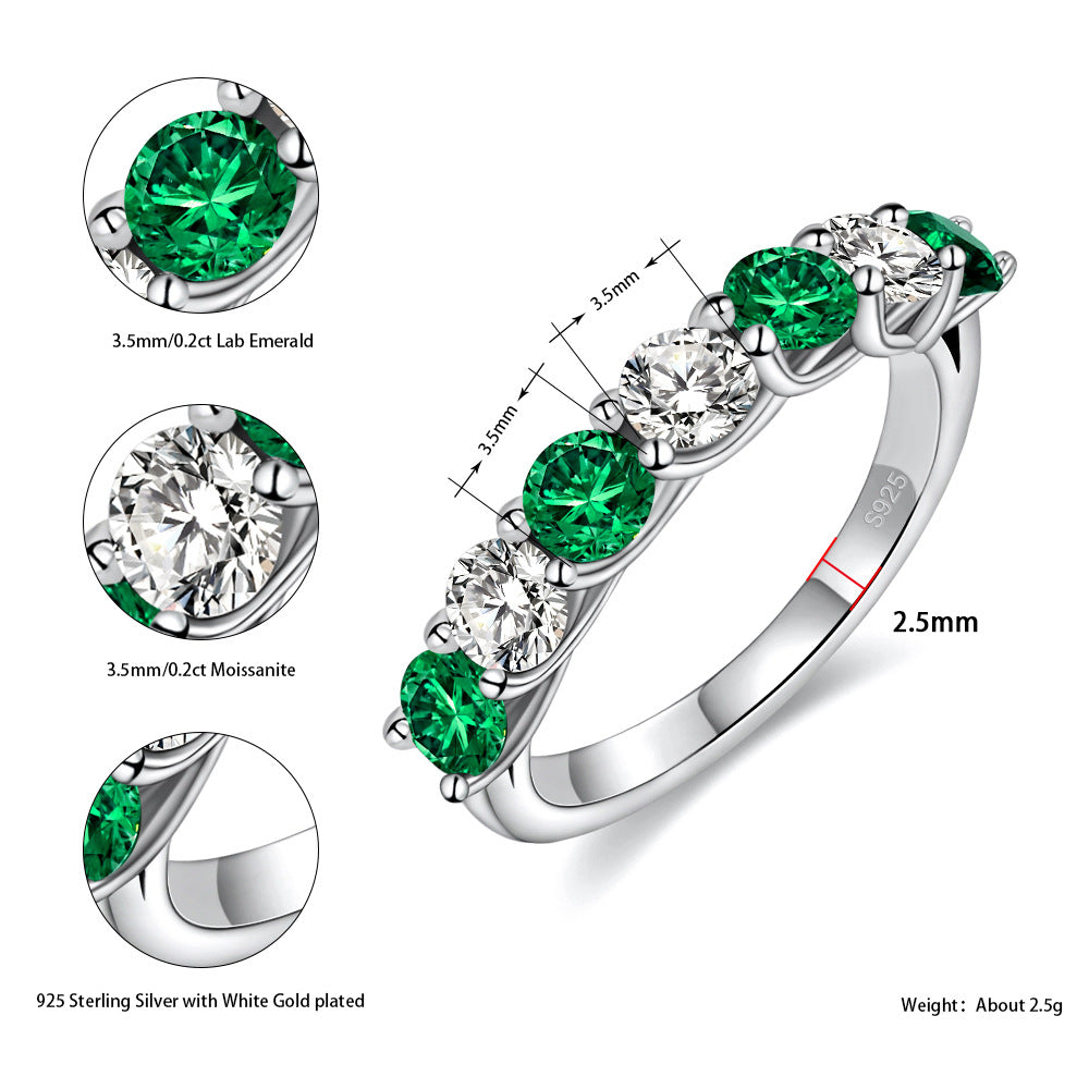 Two Tone Half Eternity Moissanite Silver Band