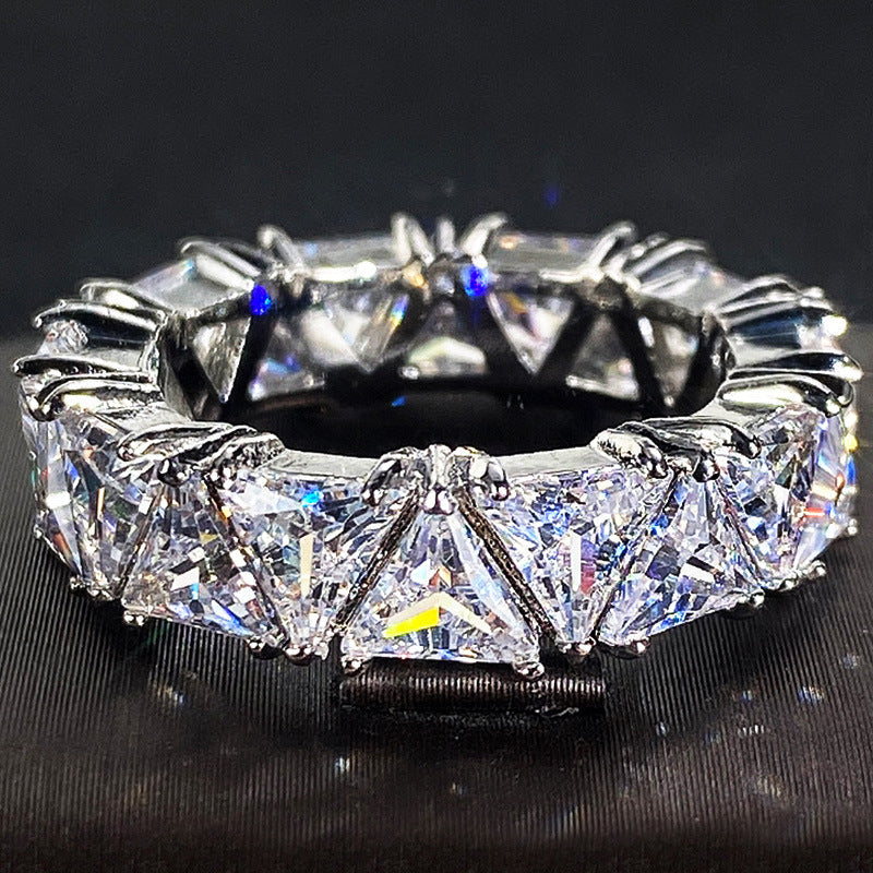 Full Eternity Triangle Gemstone Wedding Band in 925 Sterling Silver