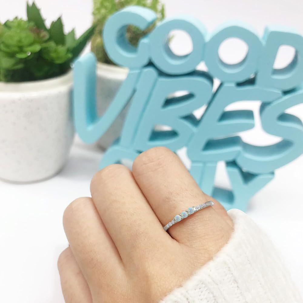 Three Stone Opal Design Sterling Silver Band