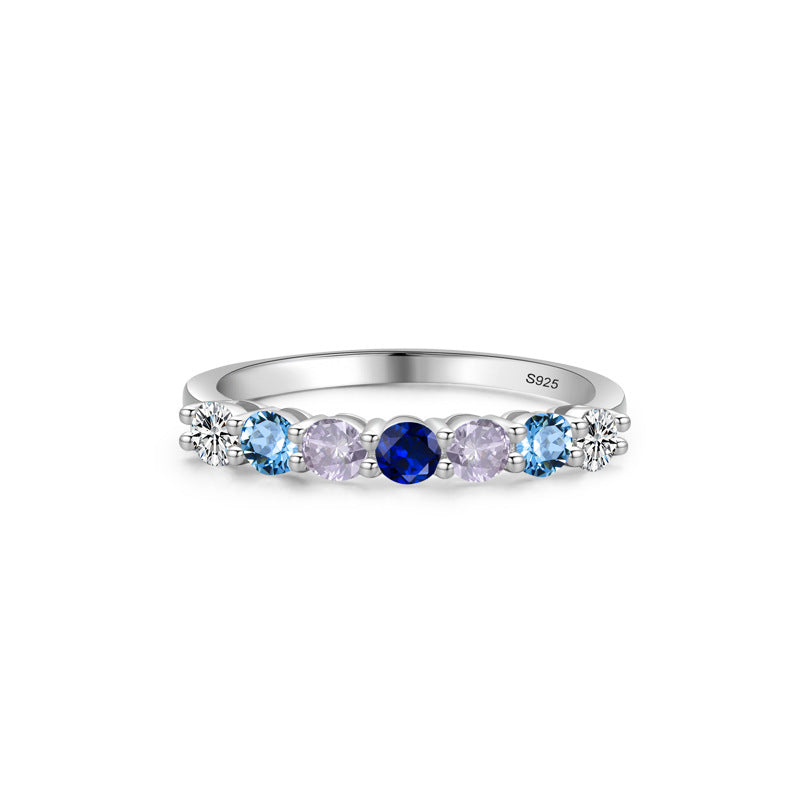 Round Cut Multi-color Sterling Silver Band