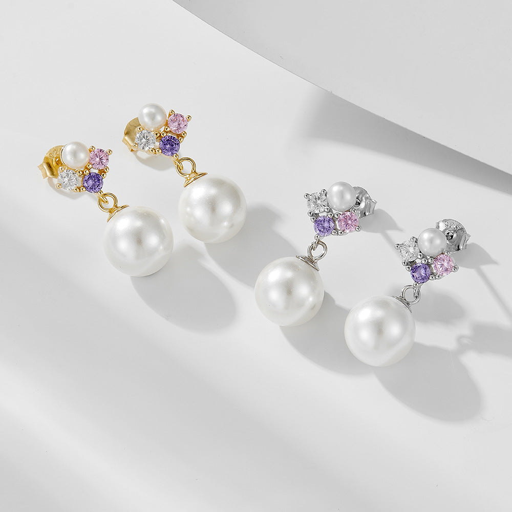 Elegant Pearls Sterling Silver Pendant Earrings