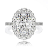 Oval Cut Halo Sterling Silver Engagement Ring With Half Eternity Band