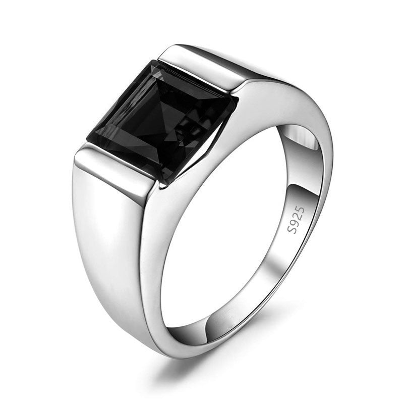 Men’s Sterling Silver Wedding Band with Colored Center Stone – Sizes 8–12.5