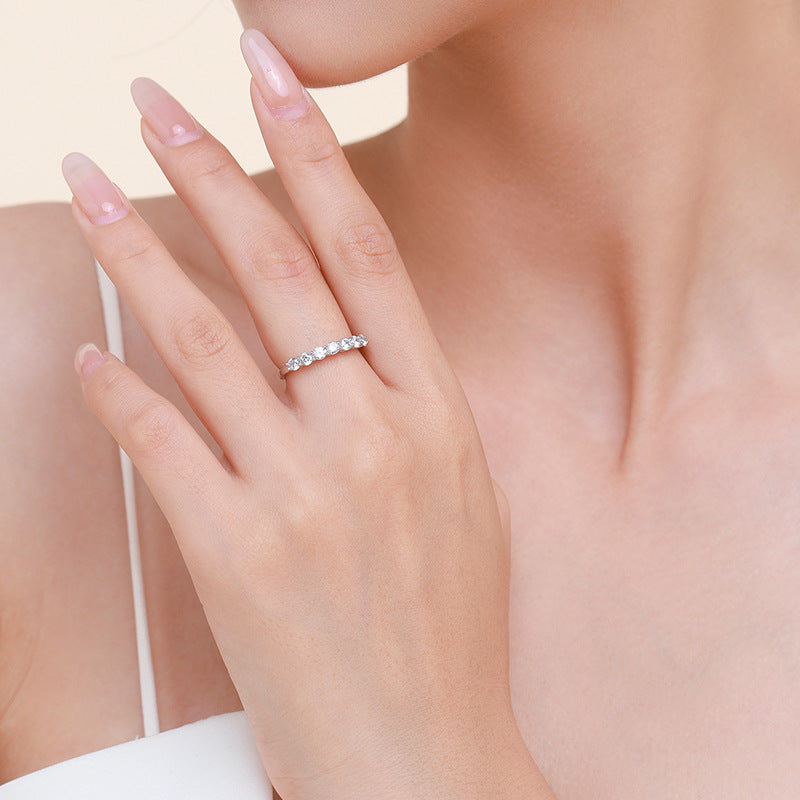 Round Cut Multi-color Sterling Silver Band