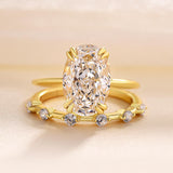 Exquisite Golden Tone Oval Cut Solitaire Bridal Set in Sterling Silver