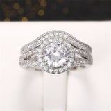 Sale | 2pcs Halo Round Cut Split Shank Bridal Set Rings in Sterling Silver