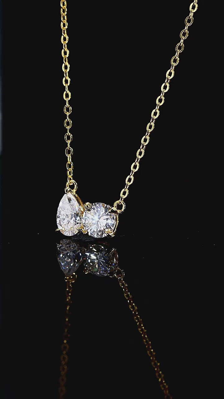Gold Tone Dual Spark Moissanite Pendant Necklace in 925 Sterling Silver