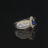 Halo Oval Cut Sapphire Engagement Ring in Sterling Silver