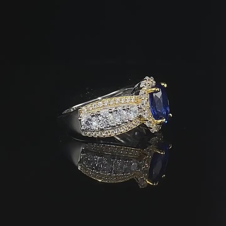 Halo Oval Cut Sapphire Engagement Ring in Sterling Silver