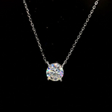 Moissanite Classic 4 Prong Round Cut Sterling Silver Pendant Necklace