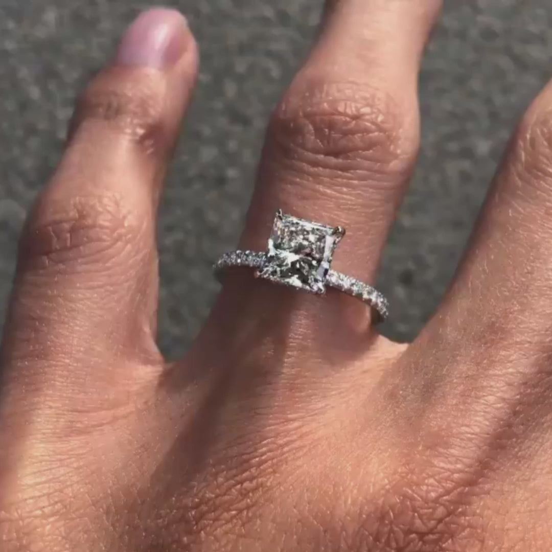 Classic Princess Cut Engagement Ring For Women In Sterling Silver