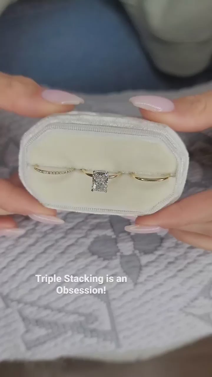 3PCS Radiant Cut Sterling Silver Wedding Bridal Set In Golden Tone