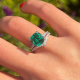 Vintage 2 Pcs Green Cushion Cut Hidden Halo Bridal Sets In Sterling Silver