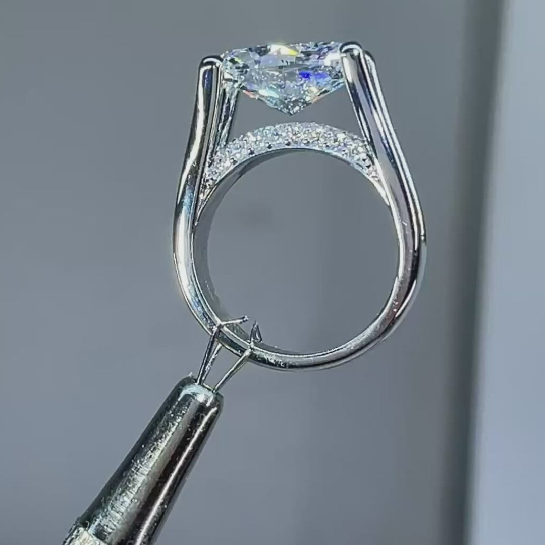 4.5ct Distinctive Inverted Tension-set Oval Cut Sterling Silver Moissanite Engagement Ring