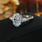 Stunning Three Stone Oval Cut Sterling Silver Ring